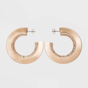 A New Day Women S Glass and Gems Brushed Hoop Statement Earrings Nickel Free Gol